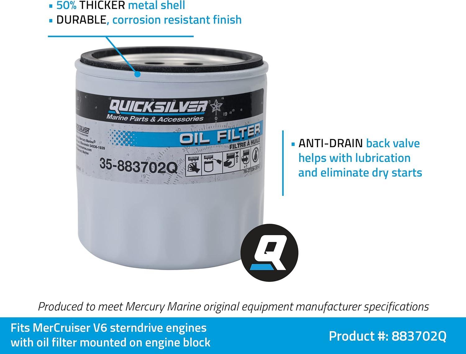imageQuicksilver 883702Q Engine Block Mount Oil Filter for V6 MerCruiser Sterndrive Engines