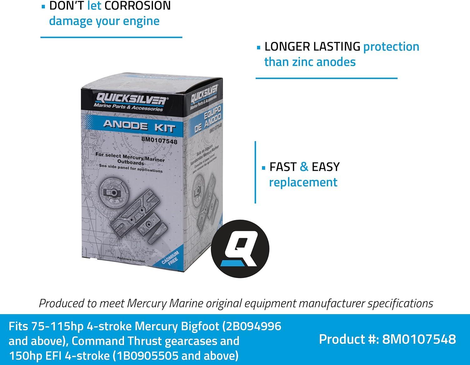 imageQuicksilver 8M0107548 Aluminum Anode Kit for Select Mercury 75150 Hp Outboards