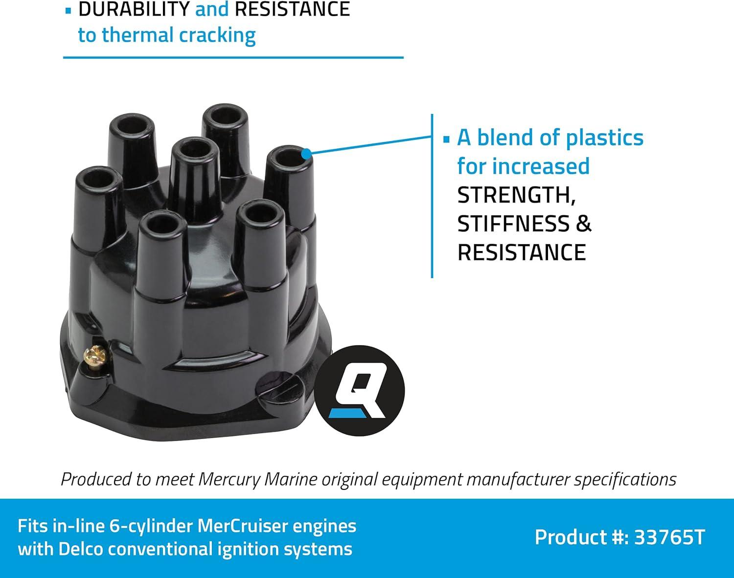 imageQuicksilver 33765T Distributor Cap for Marinized 6Cylinder General Motors inline Engines with Delco Conventional Ignition Systems