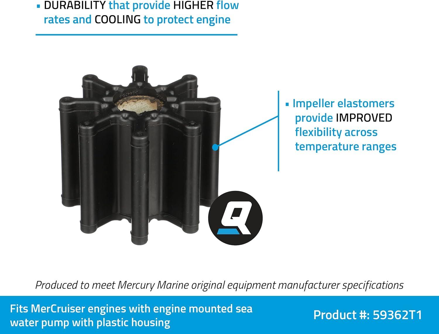 imageQuicksilver 59362T1 Water Pump Impeller for MerCruiser Engines with Engine Mounted Sea Water Pumps with a Plastic Housing