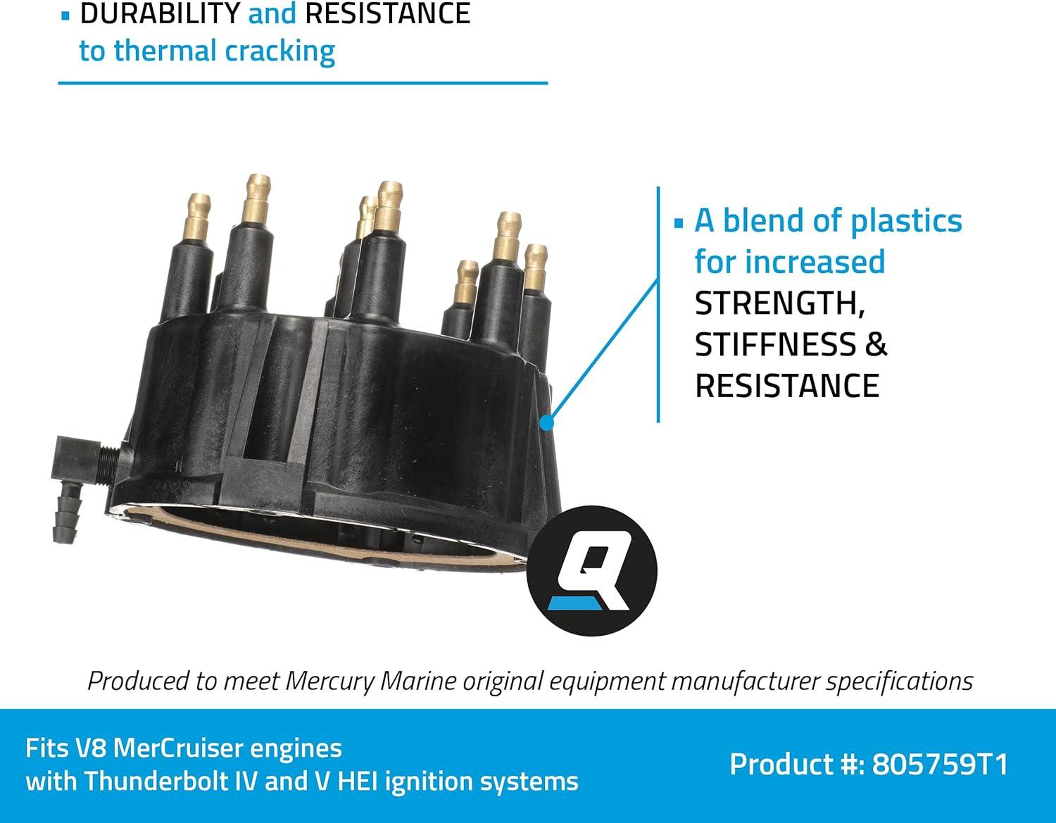 imageQuicksilver 805759Q01 Distributor Cap Kit for Marinized V8 MerCruiser Engines Made by General Motors with Thunderbolt IV and V HEI Ignition Systems