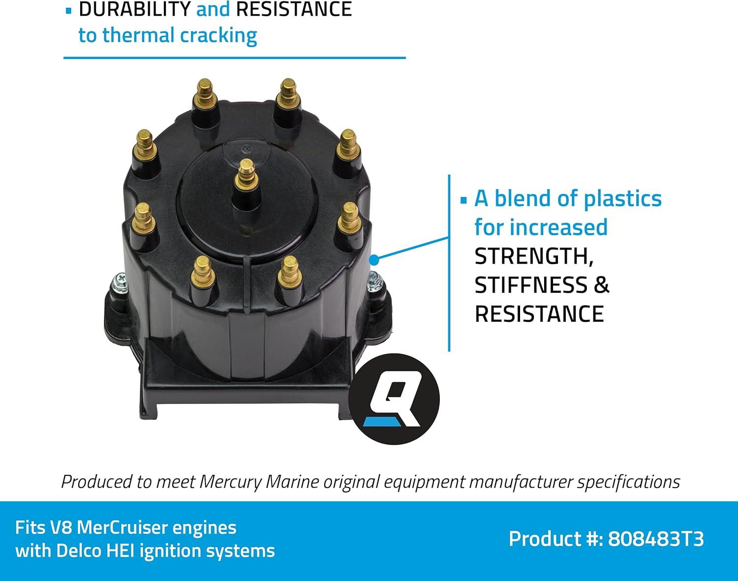 imageQuicksilver 808483T3 Distributor Cap Kit for Marinized V8 Engines by General Motors wDelco HEI Ignition Systems Except MPI Engines wECM 555 Connections