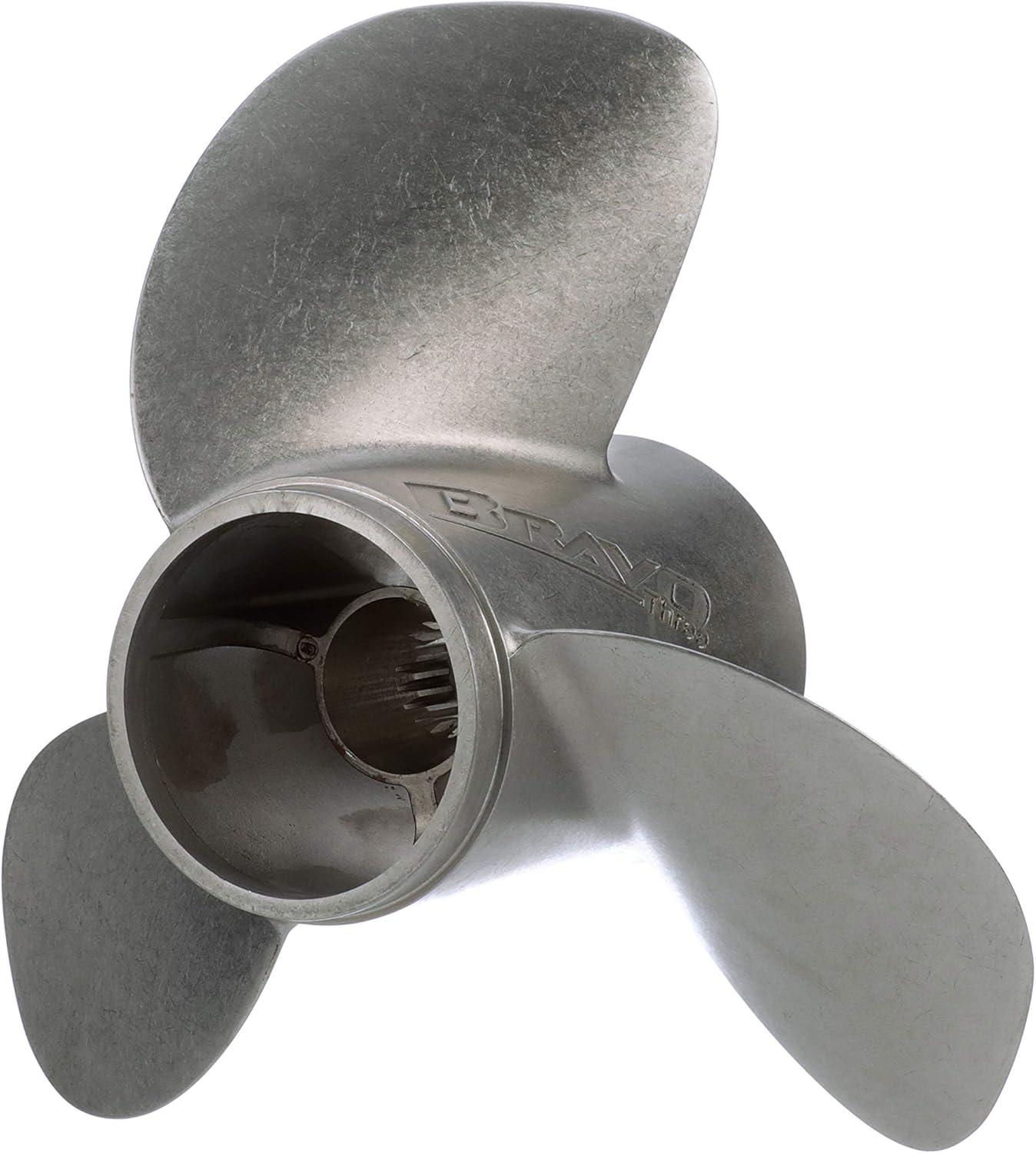 imageQuicksilver Bravo Three 135quot Diameter X 28quot Pitch 3Blade Stainless Steel Propeller Right Hand Rotation Matte Finish