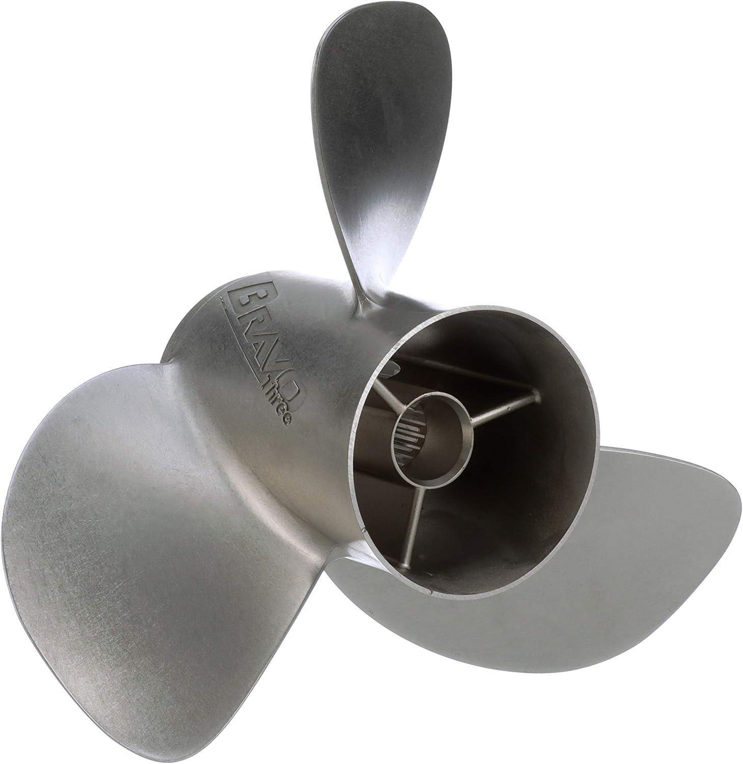 imageQuicksilver Bravo Three 135quot Diameter X 28quot Pitch 3Blade Stainless Steel Propeller Right Hand Rotation Matte Finish