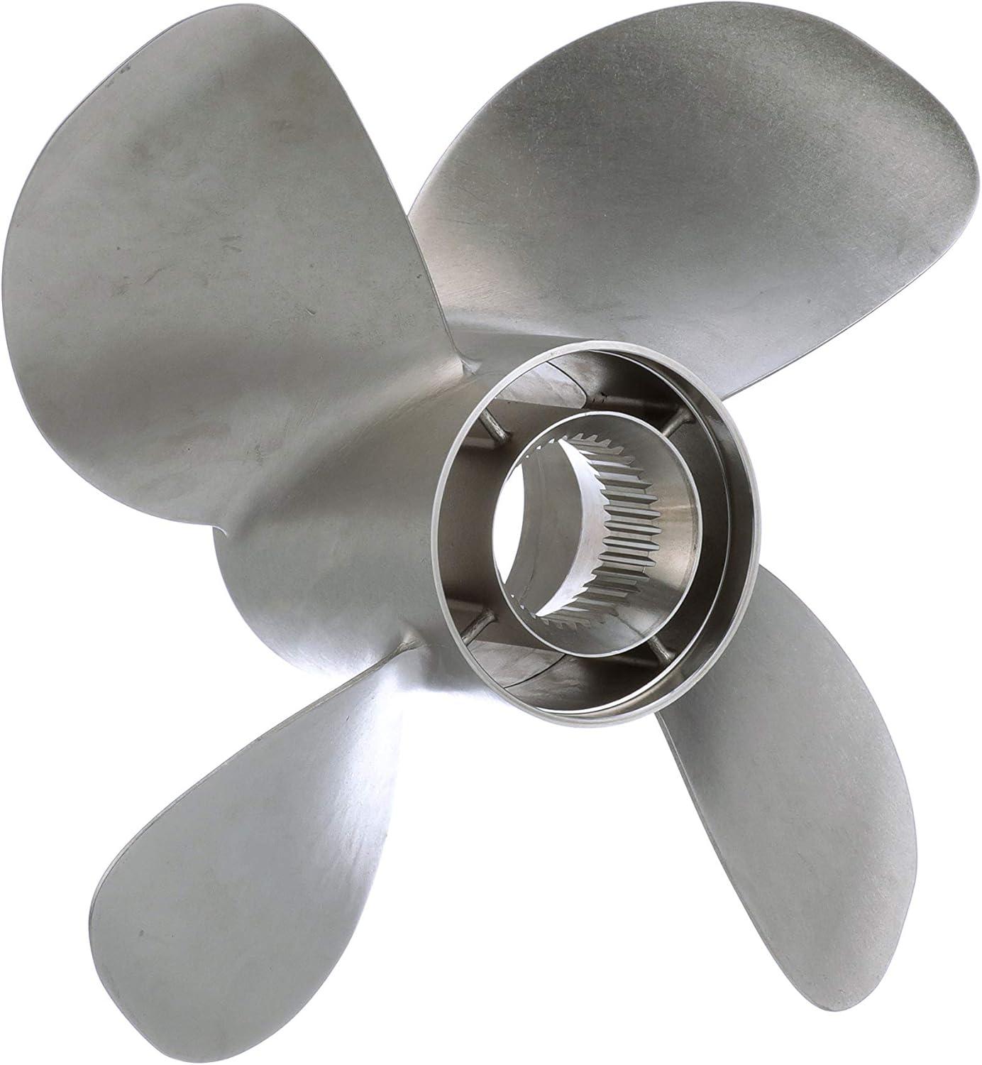 imageQuicksilver Bravo Three 159quot Diameter X 21quot Pitch 4Blade Stainless Steel Propeller Left Hand Rotation Matte Finish