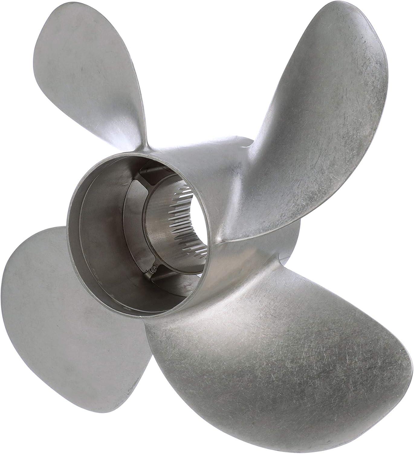 imageQuicksilver Bravo Three 159quot Diameter X 21quot Pitch 4Blade Stainless Steel Propeller Left Hand Rotation Matte Finish