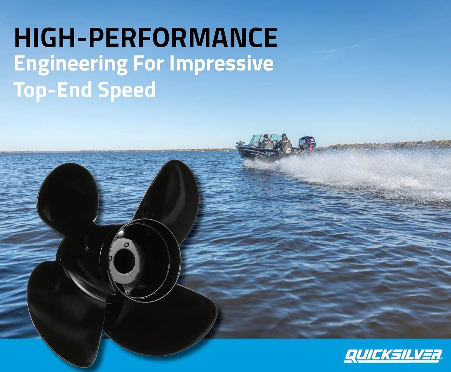 imageQuicksilver 8M8027513 Nemesis 4Blade Aluminum Propeller  101quot diameter x 14quot pitch Right Hand Rotation 4060 HP Mercury Black Finish