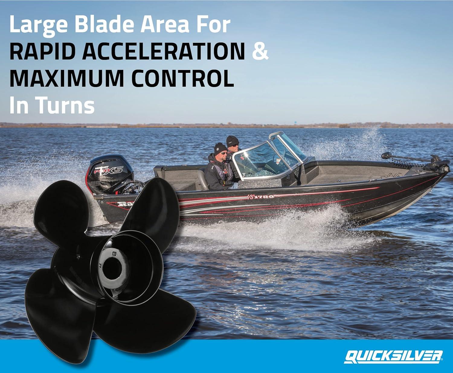 imageQuicksilver 8M8027513 Nemesis 4Blade Aluminum Propeller  101quot diameter x 14quot pitch Right Hand Rotation 4060 HP Mercury Black Finish